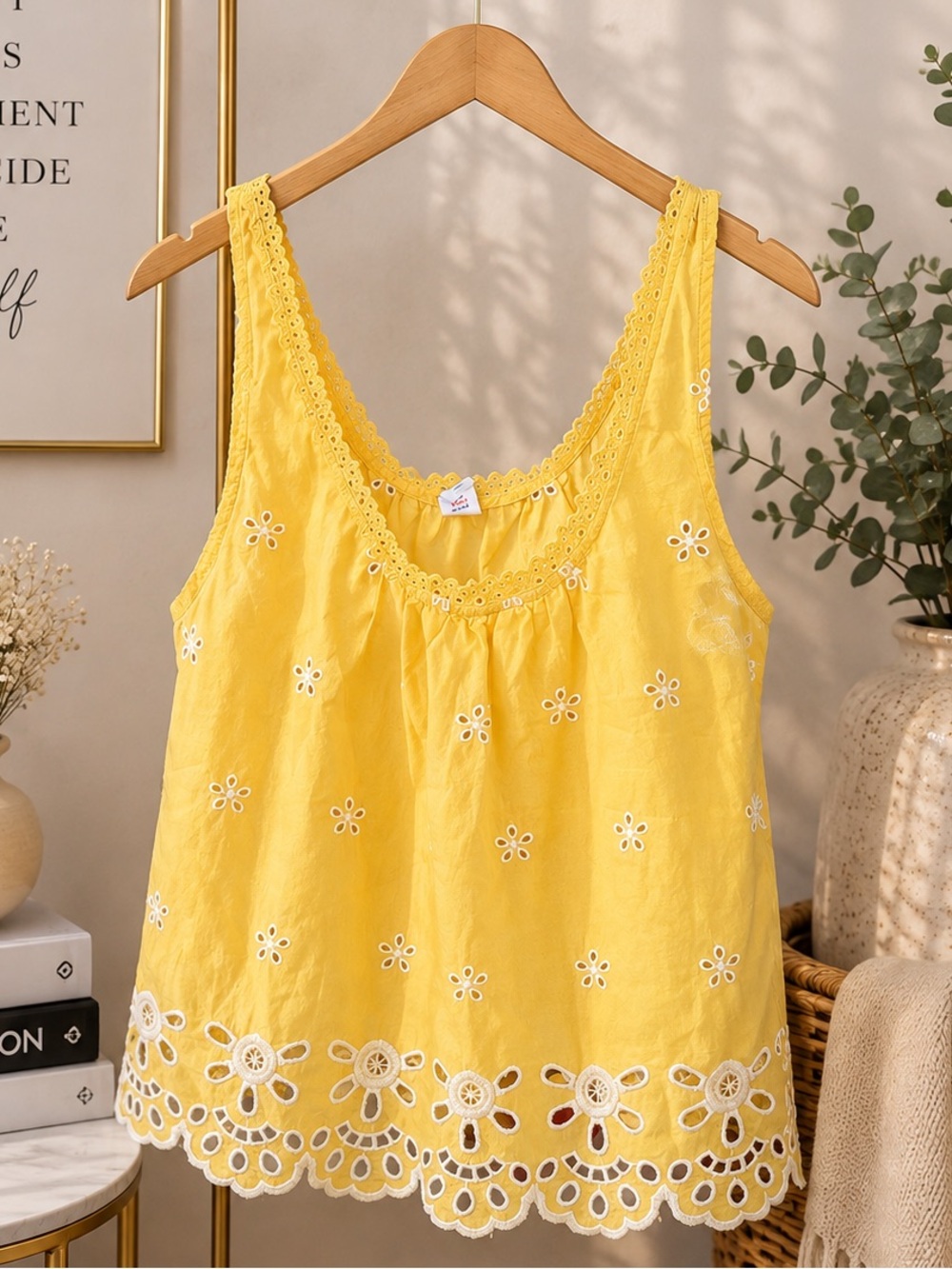 Old Navy Yellow Embroidered Eyelet Camisole